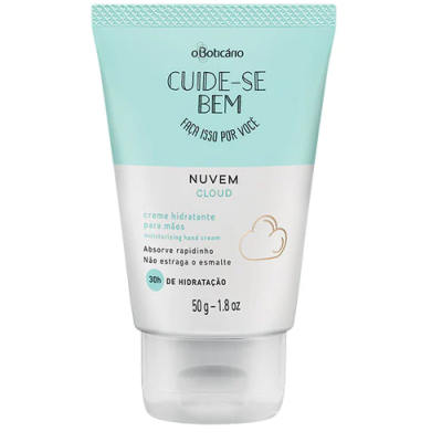 creme hidratante para mãos Cuide-se Bem Nuvem Cloud da marca o Boticário em embalagem branca e azul claro