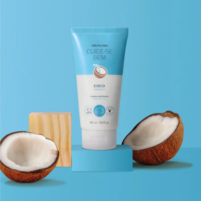 Creme esfoliante Cuide-se Bem coco com cocos partidos e base azul