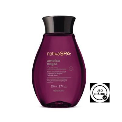 Frasco roxo translúcido Nativa SPA ameixa negra 200ml e selo uso diário