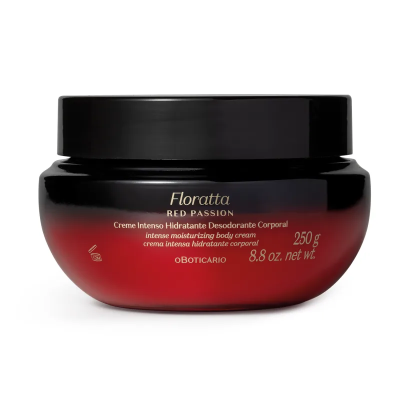 Creme hidratante corporal Floratta RED PASSION em embalagem vermelha e preta