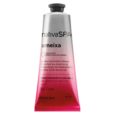 Creme hidratante para mãos nativa SPA ameixa em tubo metálico prateado e rosa com tampa preta