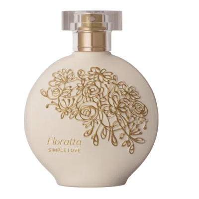 Frasco redondo creme de perfume Floratta Simple Love com padrão floral dourado