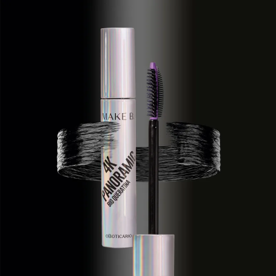 Máscara de pestanas 4K PANORAMA VOLUME QUERATINA O BOTICÁRIO com escova e traço de máscara preta