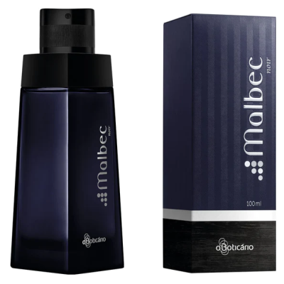 Frasco e embalagem de perfume Malbec noir azul escuro da marca O Boticário