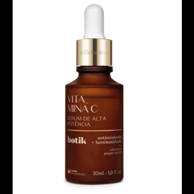 frasco de sérum vitamina C botik em vidro âmbar com conta-gotas