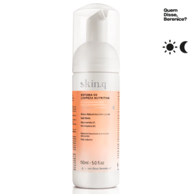 Frasco branco de espuma de limpeza nutritiva com rótulo laranja e texto em português