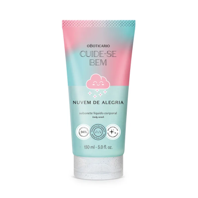 Frasco de sabonete líquido corporal oBoticário Nuvem de Alegria rosa e azul