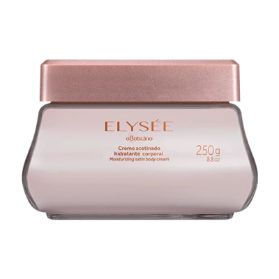 Creme corporal hidratante ELYSÉE O Boticário em frasco rosa com tampa rosa metálica