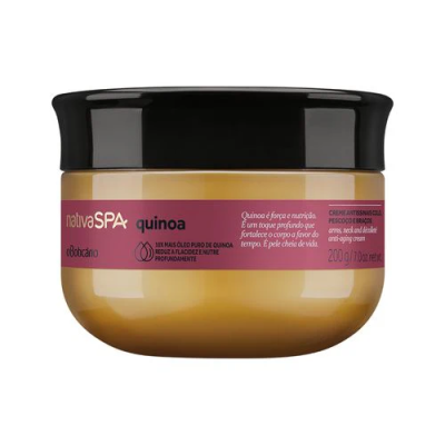 Pote de creme dourado com tampa preta e rótulo roxo com texto