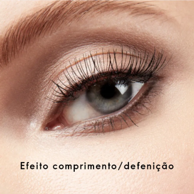 Olho com pestanas longas e definidas e maquilhagem neutra