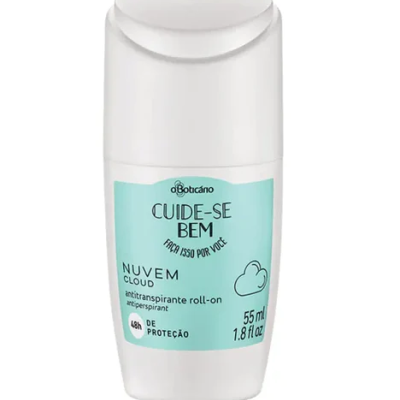 Desodorizante roll-on oBoticário com rótulo azul claro e branco