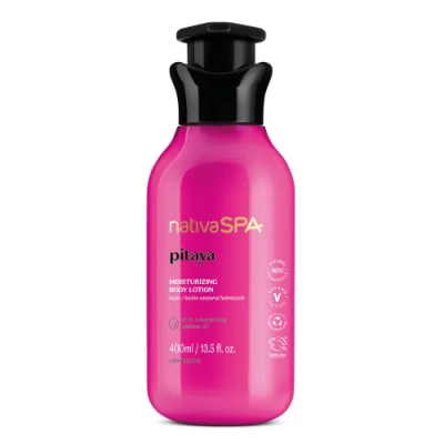 Frasco rosa de loção corporal hidratante Nativa SPA Pitaya 400 ml