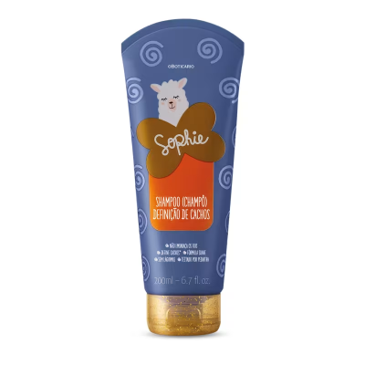 Frasco de shampoo Sophie para definição de cachos azul com tampa dourada