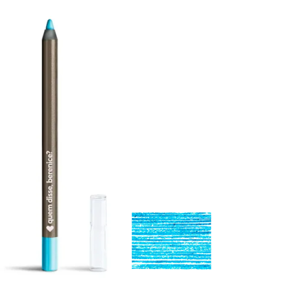 Lápis de olhos azul com tampa transparente e amostra da cor feita pelo lápis.