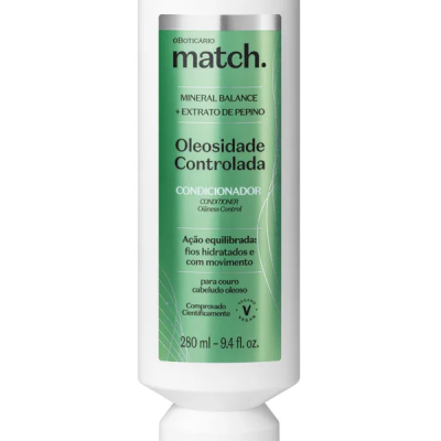 Frasco de condicionador oBoticário match com rótulo verde