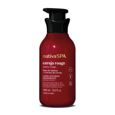 Frasco vermelho nativaSPA cereja rouge loção aveludada desodorante 400 ml
