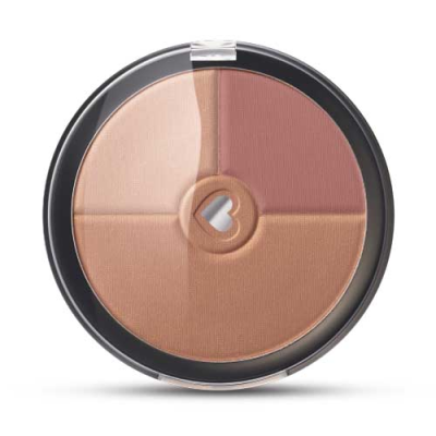 Pó compacto maquiagem quatro cores tons bege rosa castanho embalagem redonda coração centro