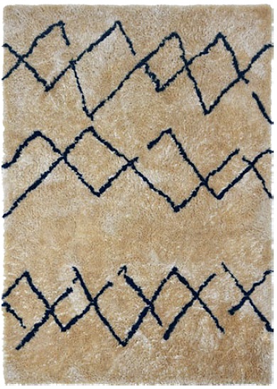 Tapete bege com padrão geométrico preto.