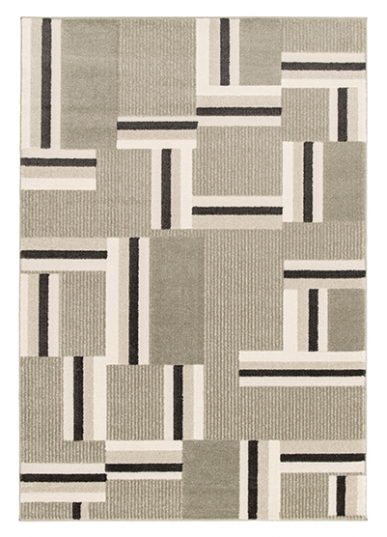 Tapete cinza e bege com padrão geométrico de rectângulos e linhas