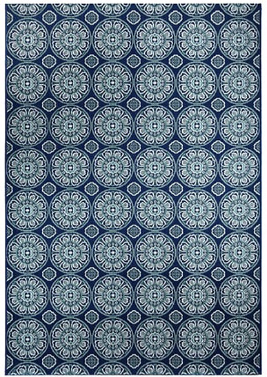 Tapete azul escuro com padrão branco de mandalas repetidas