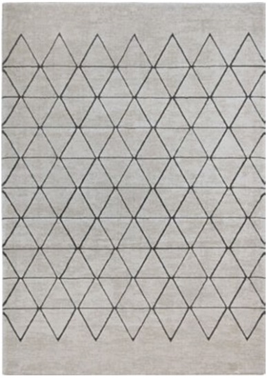 Tapete cinzento claro com padrão geométrico de triângulos pretos