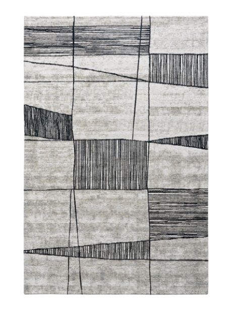 Tapete cinza com padrão geométrico em linhas pretas