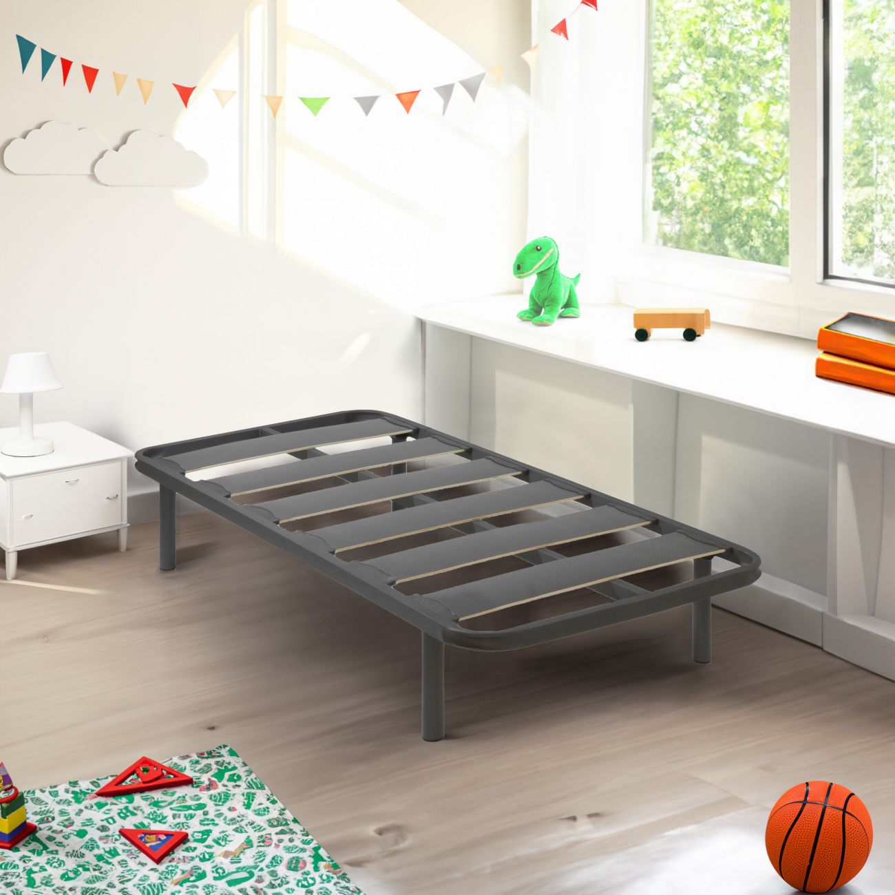 Estrado De Ripas De Ferro E Madeira Para Colchão 90x190 Cm - 13 Ripas E Pes Incluidos