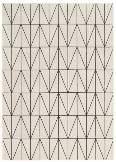 Tapete bege claro com padrão geométrico de linhas pretas formando triângulos