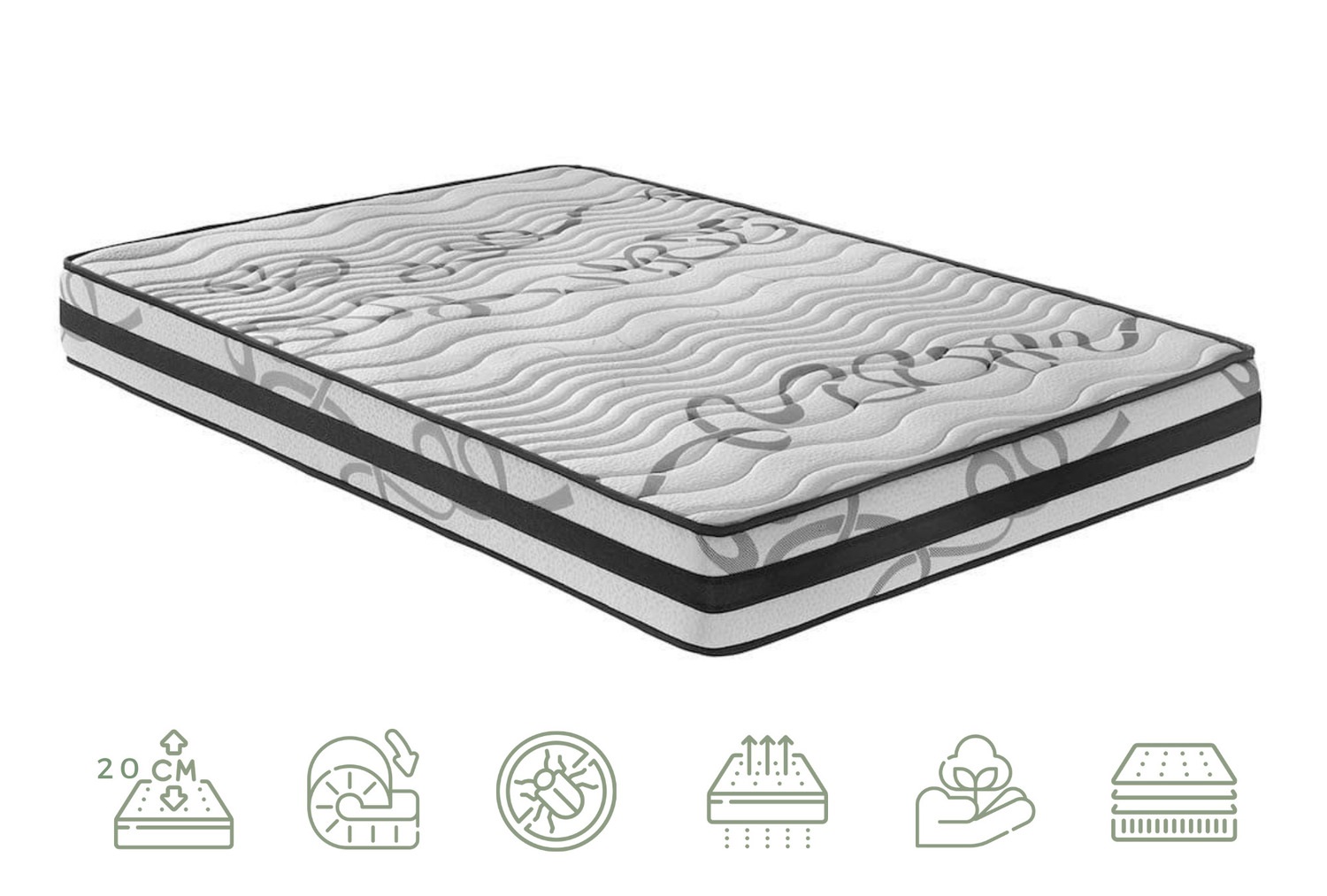 Colchão branco e cinzento com padrões e textura