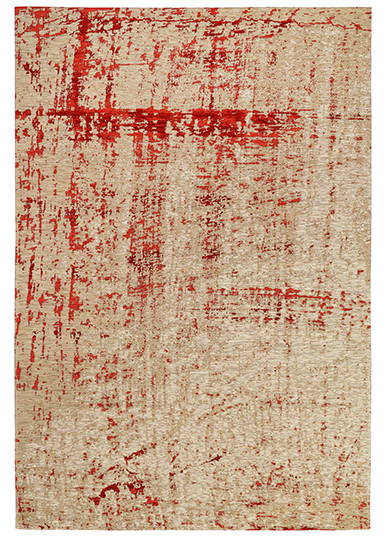 Tapete bege com manchas e riscos vermelhos abstratos