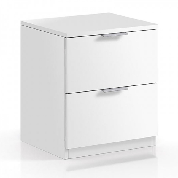 Móvel de arrumação branco com duas gavetas e puxadores metálicos