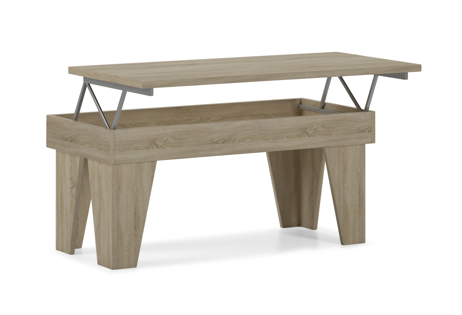 Mesa de centro em madeira clara com tampo elevatório