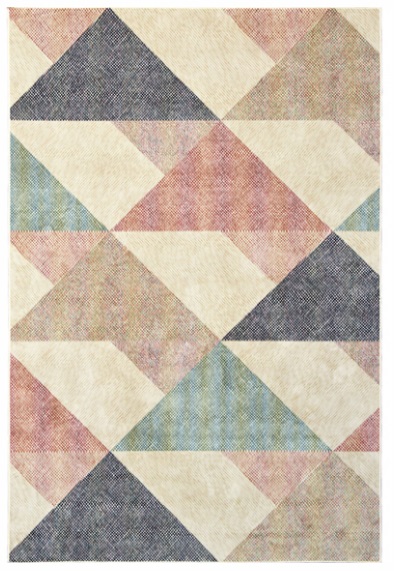 Tapete retangular com padrão geométrico de triângulos em várias cores