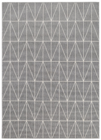 Tapete cinzento com padrão geométrico branco