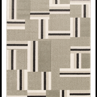 Tapete cinza e bege com padrão geométrico de rectângulos e linhas