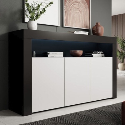 Aparador moderno preto e branco com decoração em sala