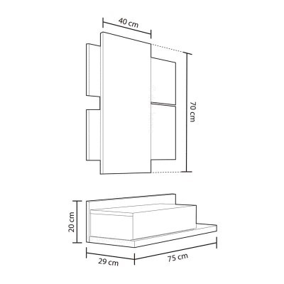 Desenho técnico de móvel de parede com dimensões em centímetros.