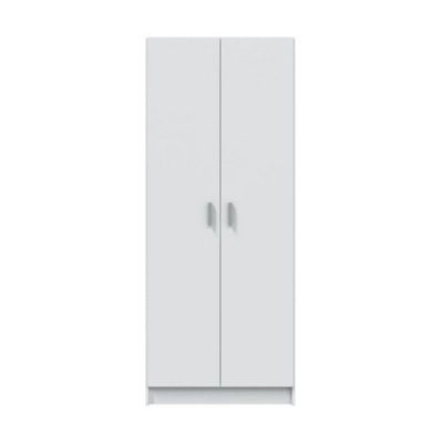 Armário branco de duas portas com puxadores cinzentos
