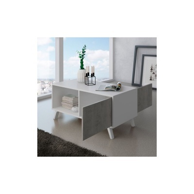 Mesa de centro moderna branca e cinza com decoração interior