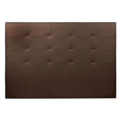 Cabeceira de cama castanha em couro com padrão de botões quadrados