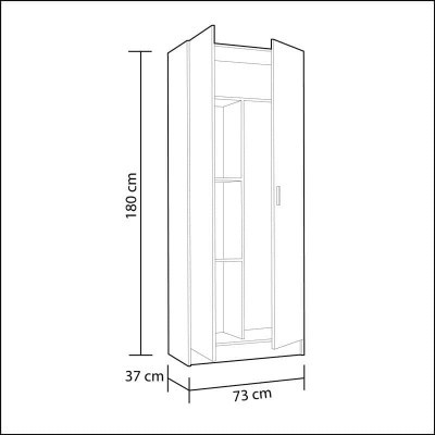 Desenho técnico de roupeiro com duas portas e divisórias internas