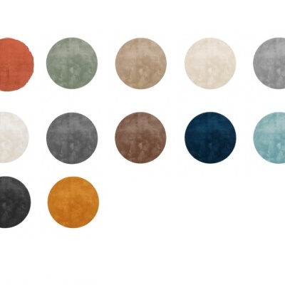 Doze círculos coloridos sólidos com textura aveludada em várias cores.