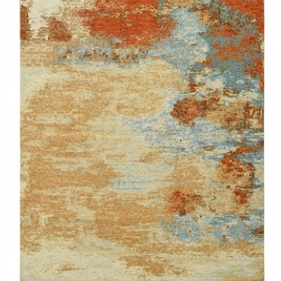 Tapete retangular abstrato em bege, azul, laranja e verde