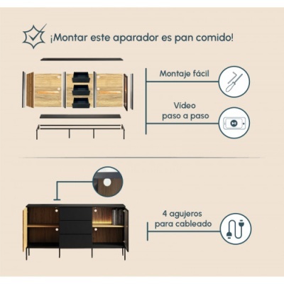Aparador&#x20;3&#x20;gavetas&#x20;e&#x20;2&#x20;portas&#x20;com&#x20;luz&#x20;LED