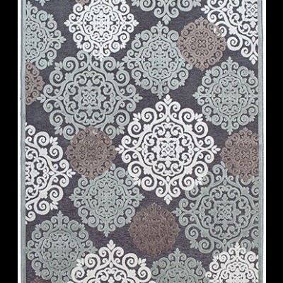 Tapete decorativo com padrão geométrico em tons de cinzento, branco e castanho