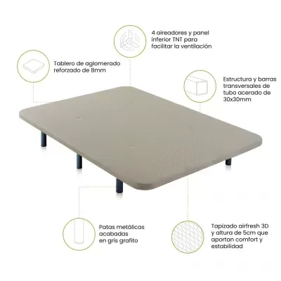 Base para cama cinza com pernas metálicas e painel superior liso.