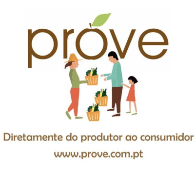 Logótipo prove com pessoas e cestos de vegetais e texto em português