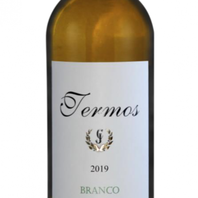 Garrafa de vinho branco Termos 2019 Beira Interior com rótulo branco