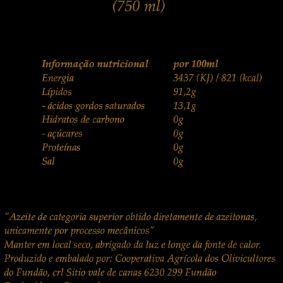 Etiqueta de azeite virgem extra com texto amarelo em fundo preto