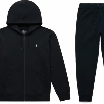 Conjunto de casaco com capuz e calças pretas Polo Ralph Lauren